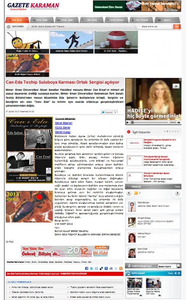 Eda Şahan ve tezhip sanatı hakkında basında çıkan haber