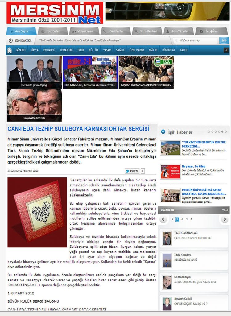 Eda Şahan ve tezhip sanatı hakkında basında çıkan haber
