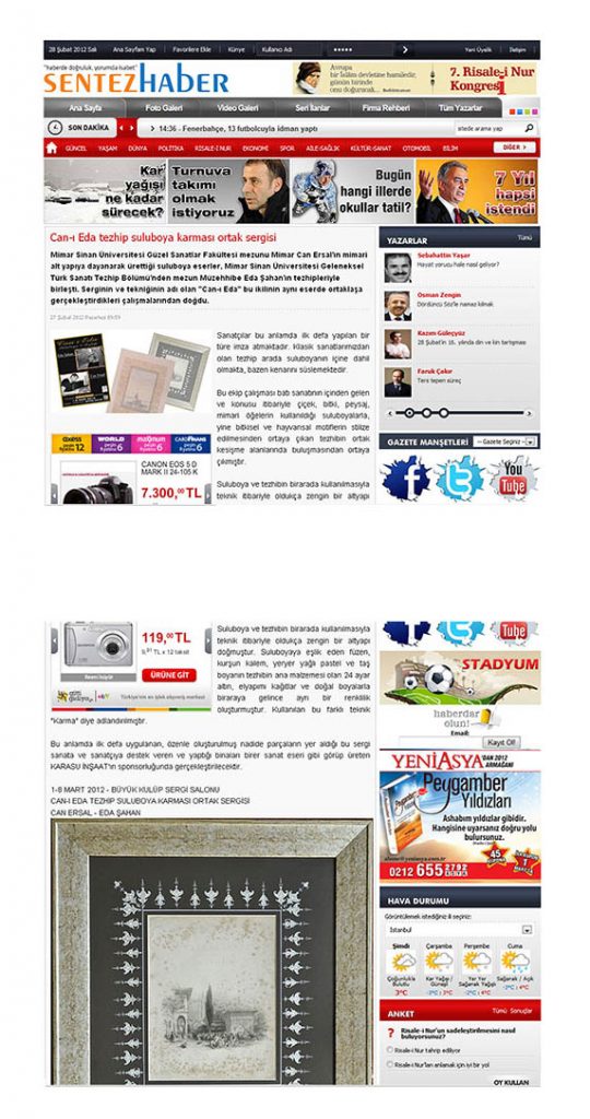 Eda Şahan ve tezhip sanatı hakkında basında çıkan haber